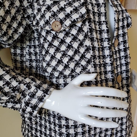 Shein Houndstooth Print Button Front Mid Length Jacket SZ M - Picture 6 of 11